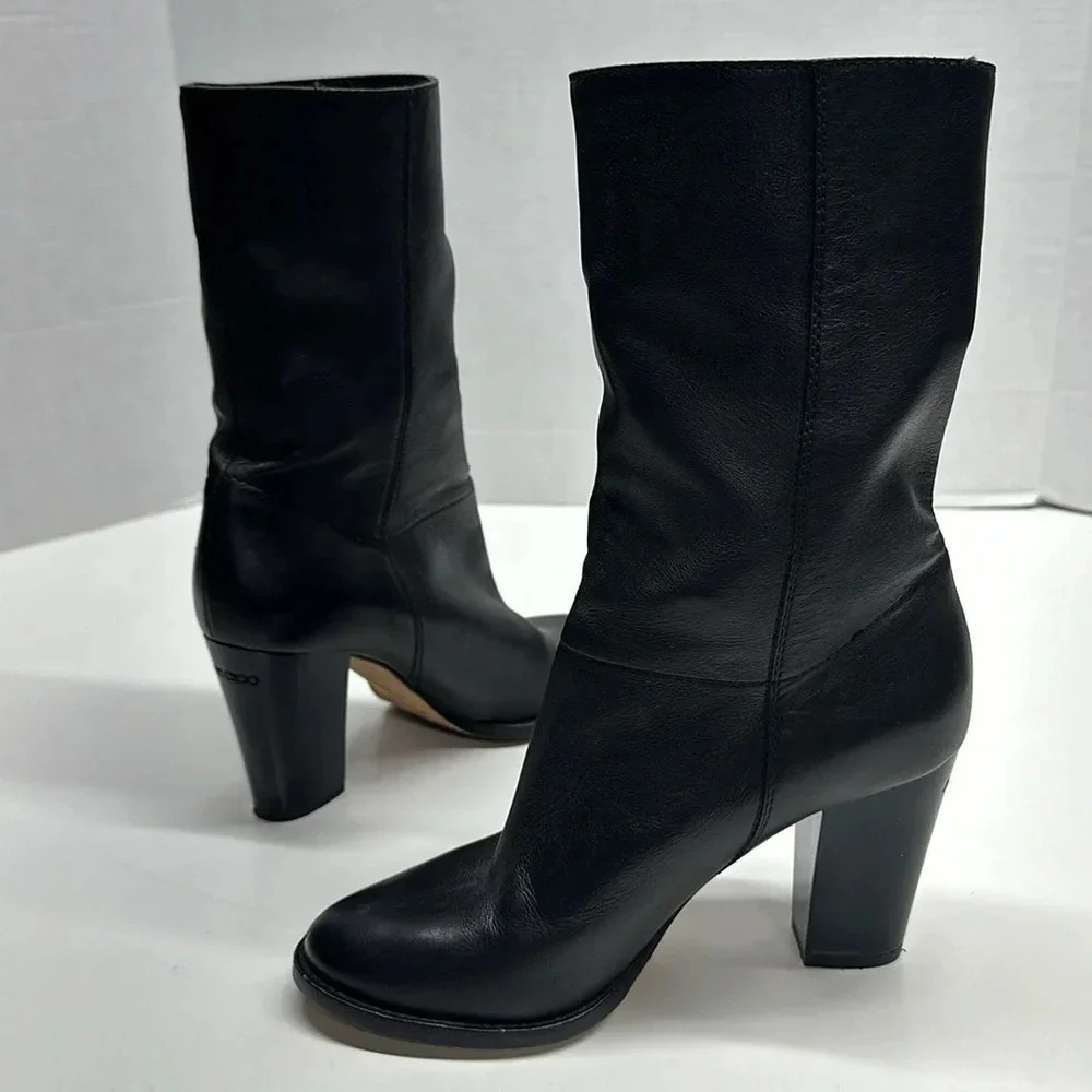Jimmy Choo Boots High Heeled Boot Soft Vachetta Leather Pull On Black Size 6.5 - Picture 8 of 11